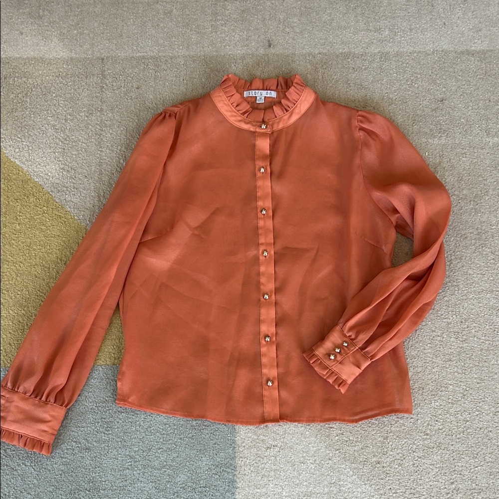 Story On Terracotta Ruffle Blouse